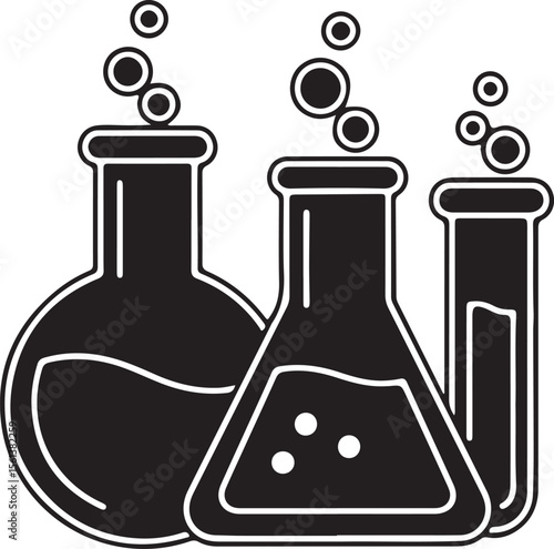 Vector illustration of chemical laboratory glassware including test tubes, flasks, and beakers for science experiments