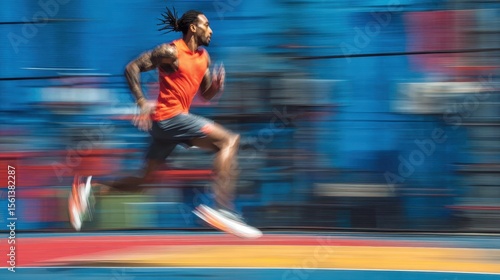 Dynamic Sprint Athlete in Motion, Power and Speed, Urban Track Runner