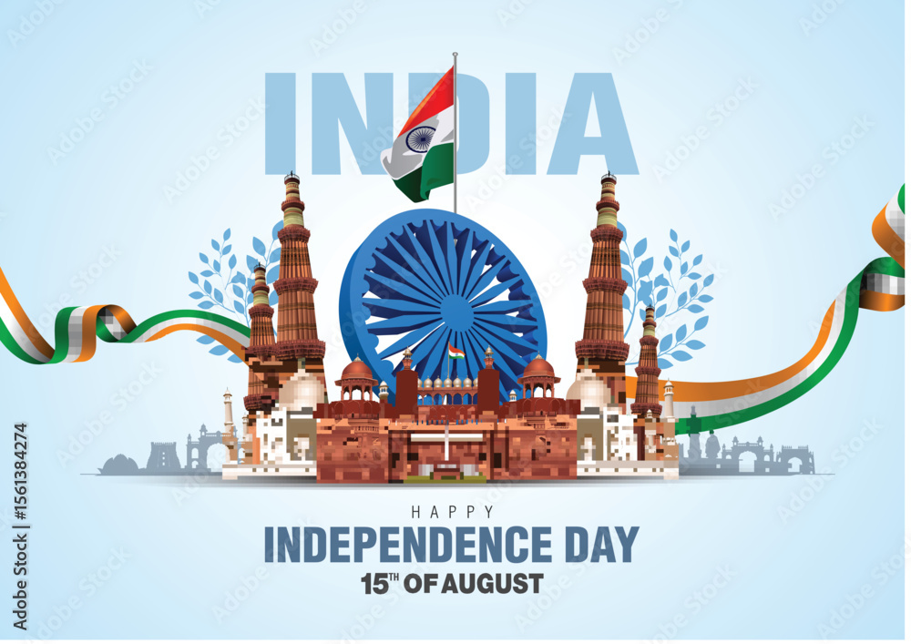 Fototapeta premium happy independence day India. 78 with Indian flag. abstract vector illustration design