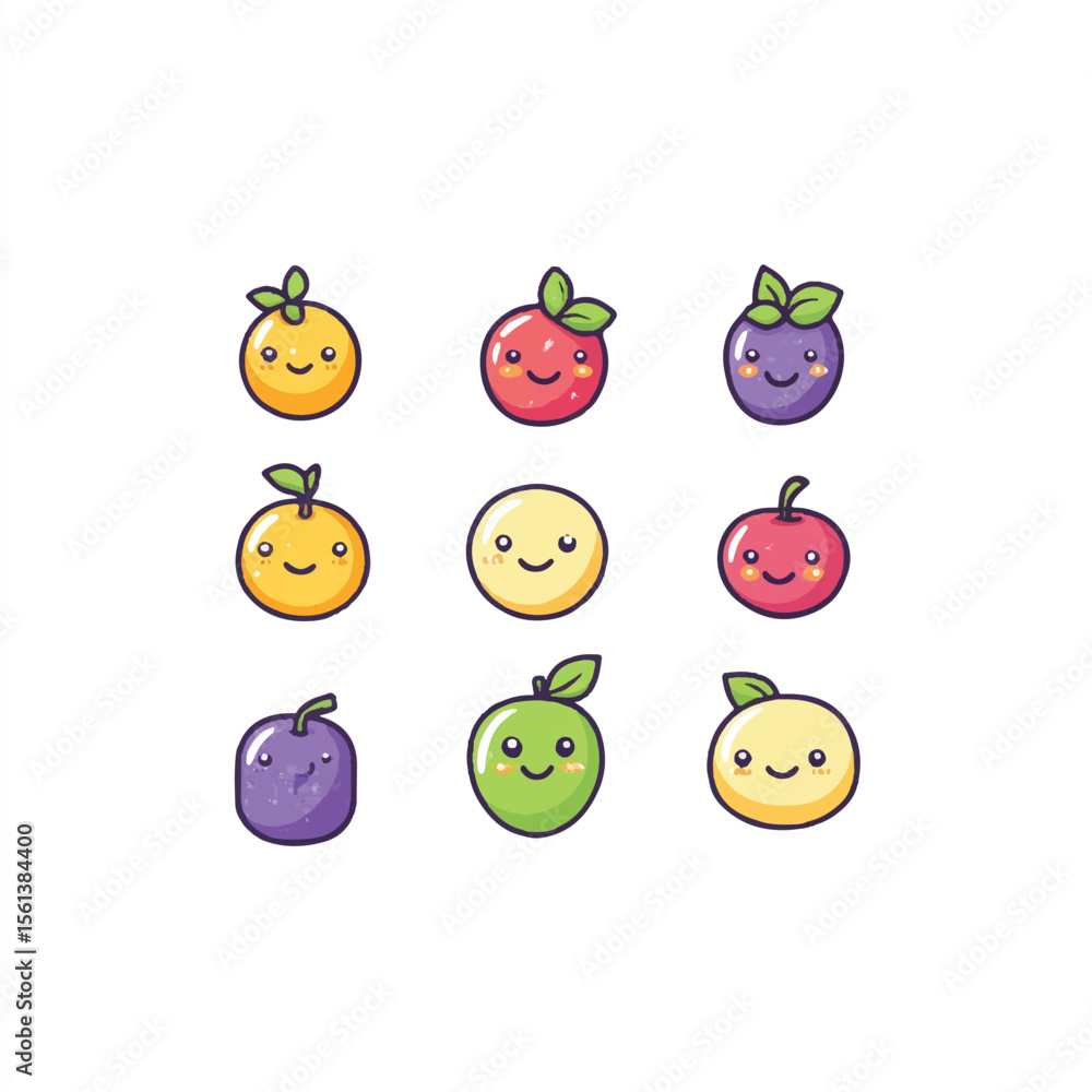 cute smiling fruits with glitter effect for stick cute smiling fruits with glitter effect for stick