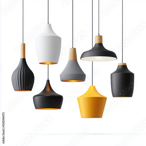 Modern Pendant Lamps Collection , white background cut out PNG