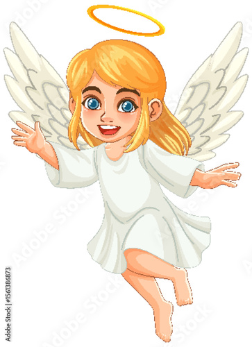 Cheerful Cartoon Angel with Golden Hair and Halo