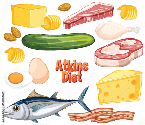 Low-Carb Foods for Atkins Diet Illustration