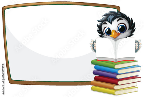 Penguin Reading by the Blackboard