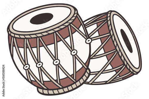 Indian Tabla Musical Instrument Illustration Isolated on White Background