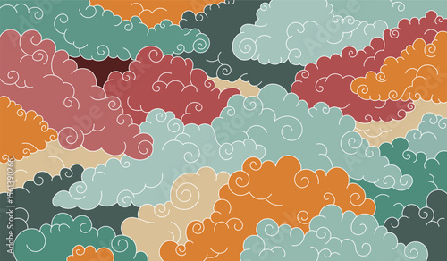 Seamless Asian Cloud Pattern Background – Colorful Swirling Sky in Traditional Style