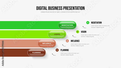Sales Campaign Frame Design Vector Illustration. Consulting Profile 4 Step Diagram Slide Layout. Professional Performance Four Element Infographic Presentation Template.