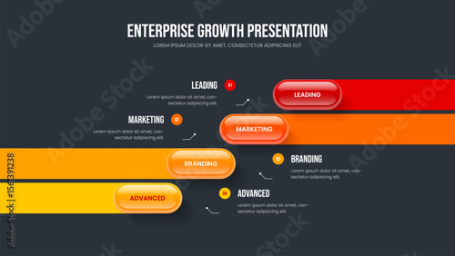 Visual Review Presentation Template Vector Illustration. Advertising Portfolio 4 Option Diagram Frame Layout. Digital Campaign Four Element Infographic Slide Design.