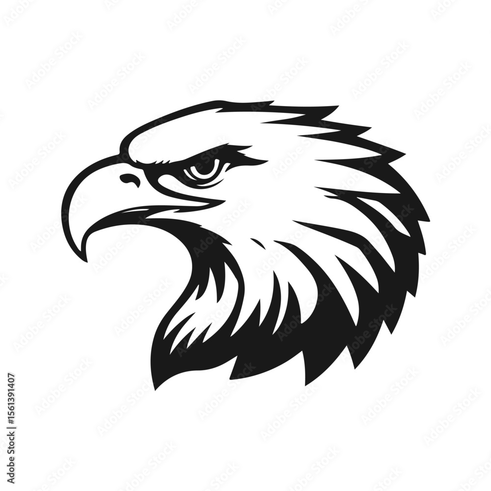 Fototapeta premium Eagle head logo, bird of prey illustration, wild animal graphic, vintage eagle emblem, aggressive bird design