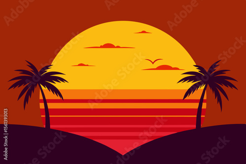 sunset on the beach background vector file
