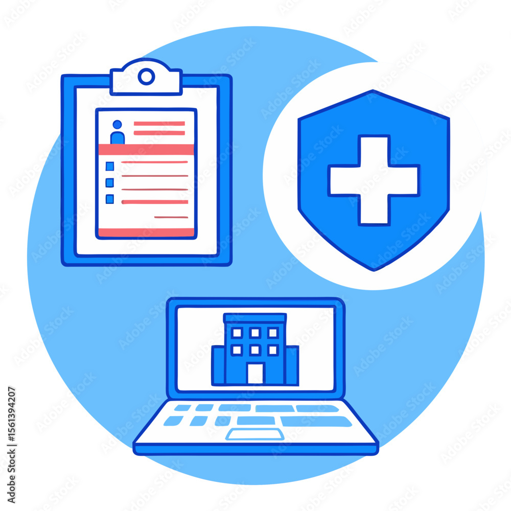 Obraz premium blue and white graphic of a laptop and a clipboard