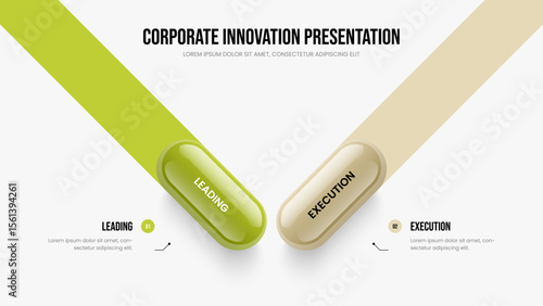 Digital Launch Two Element Infographic Frame Template. Market Showcase 2 Step Diagram Presentation Design. Modern Introduction Slideshow Layout Vector Illustration.