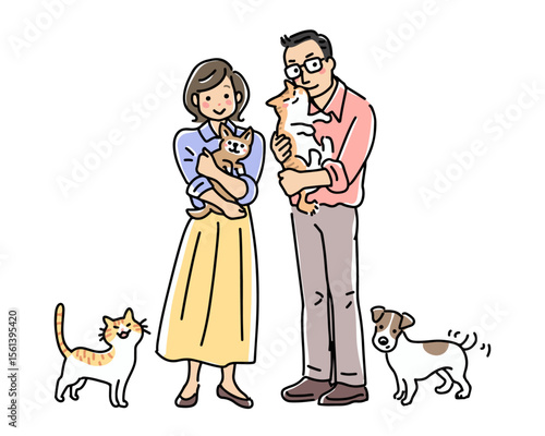 仲良しカップル＿犬猫_全身