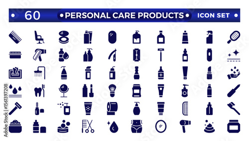Solid icons related to personal care products. Linear icon collection. Moisture cream, acid, anti-wrinkle serum, ceramide, collagen, retinol compound, sunscreen. Simple icon set.  
