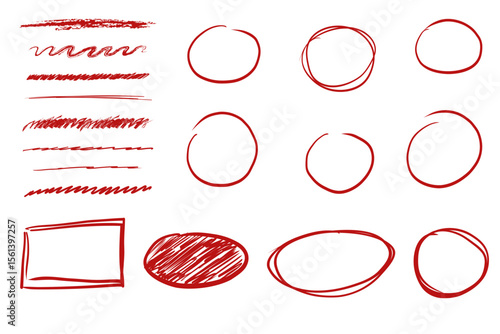 Red arrow mark hand drawn sketchy paintbrush, swirl arrows set, doodle highlight mark or check. Grunge stroke. Important sign. 