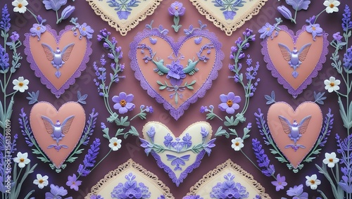 Pattern French Lace & Hearts Background