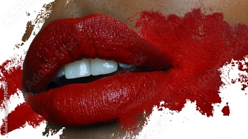 Bold Red Lipstick on Lips with Glamorous Beauty Concept, Makeup, and Closeup Studio Shot.