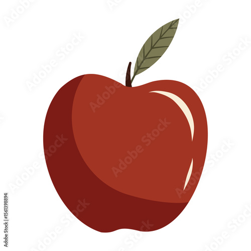 Red apple with a leaf, fruit, healthy, dietary product, food illustration. Vector illustration