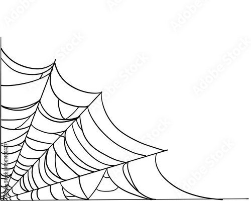 Spiderweb corner line border, gothic scary hanging net frame. Simple spooky halloween decoration. Cobweb spider trap.