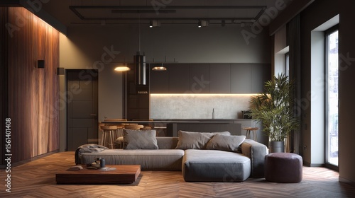 Wallpaper Mural Elegant moody minimalist interior with warm diffused lighting. Torontodigital.ca