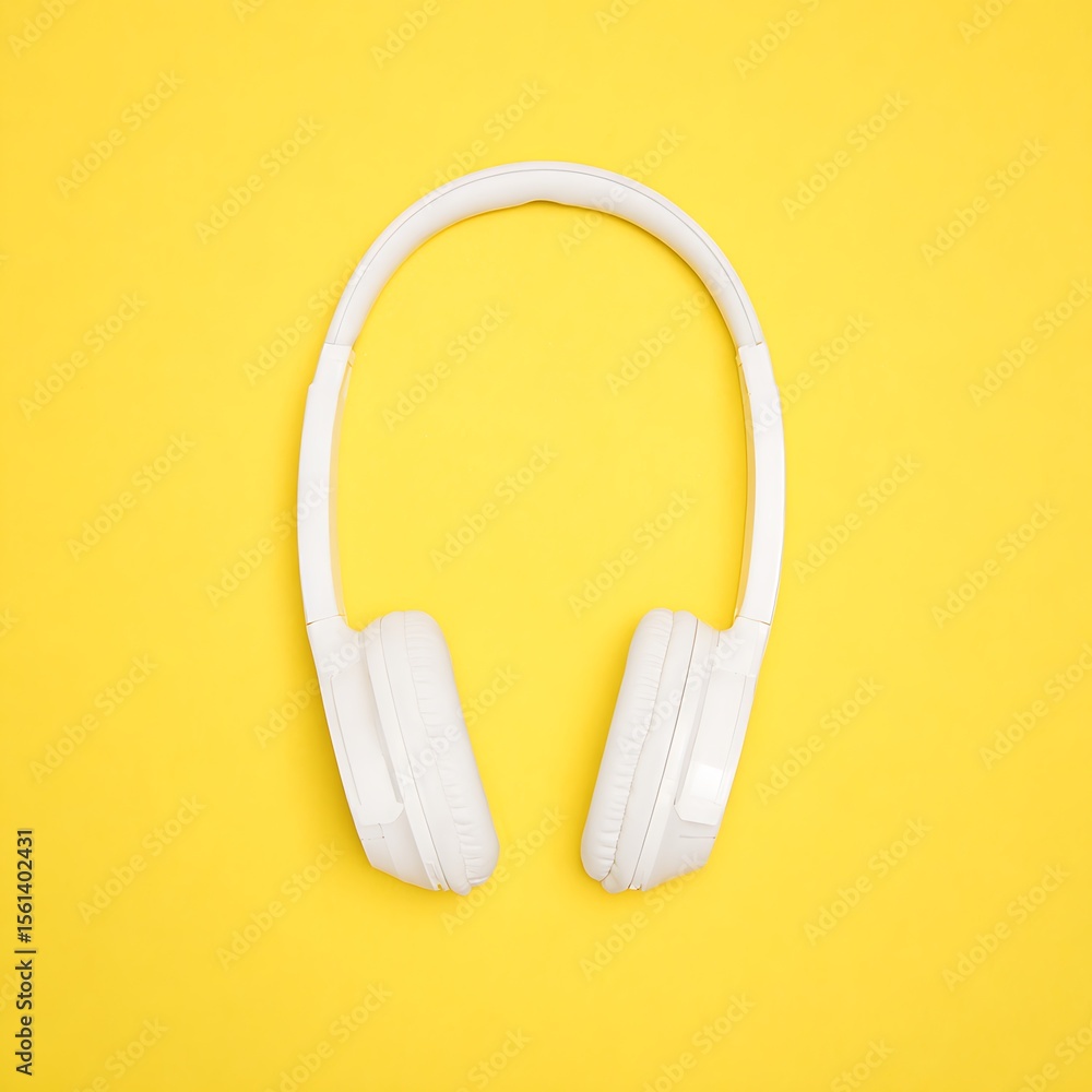 White headphones on yellow background White headphones on yellow background