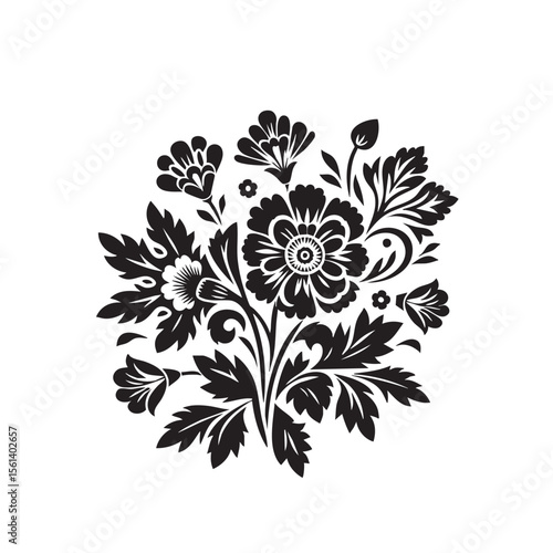 Floral motif black and white silhouette icon