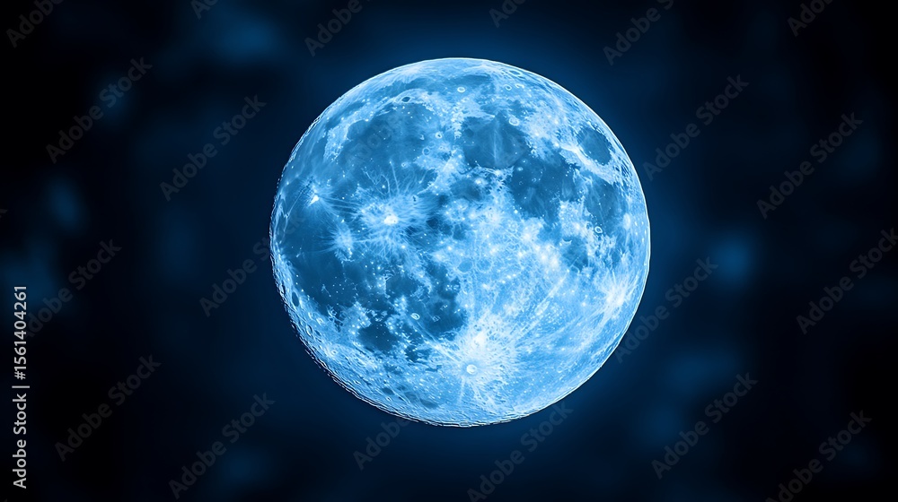 Naklejka premium Captivating Blue Moon in Night Sky with Celestial Orb, and Mysterious Cosmos Background.