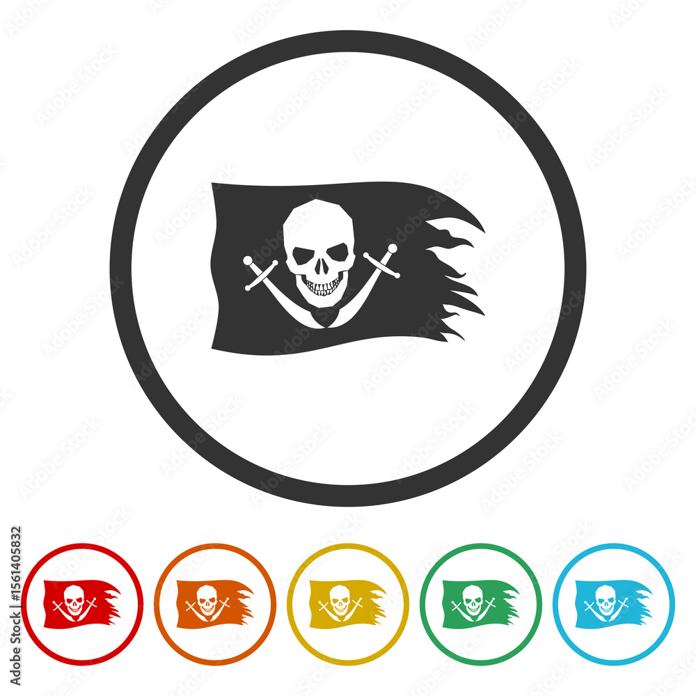 Fototapeta premium Pirate flag icon. Set icons in color circle buttons