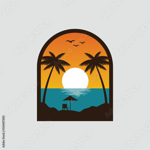 summer beach logo design vector illustration