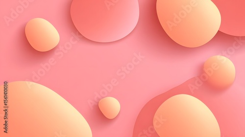 Soft pastel geometric abstract shapes on pink background