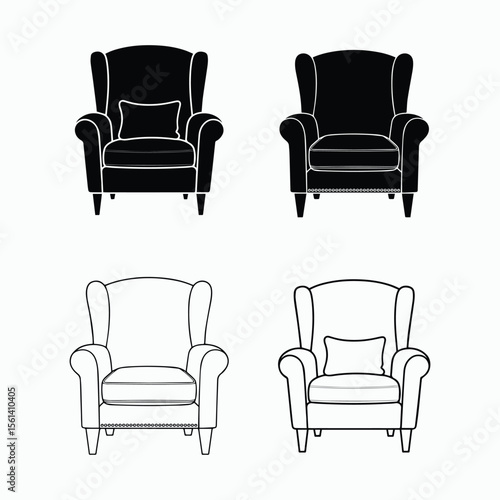 Armchair Furniture Icon Set with Cushion Vector Illustration
