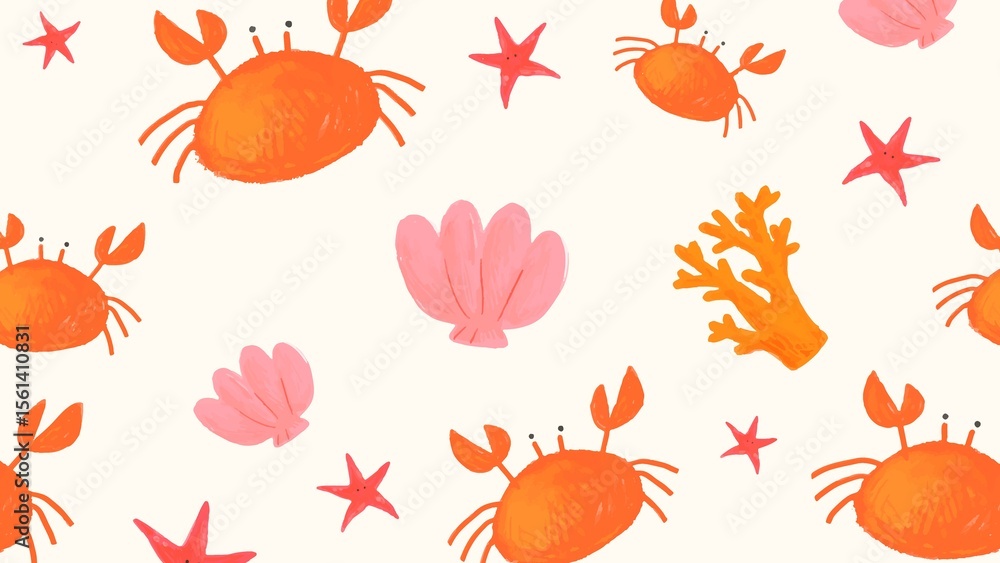 Obraz premium Sea computer wallpaper doodle pattern, beige background