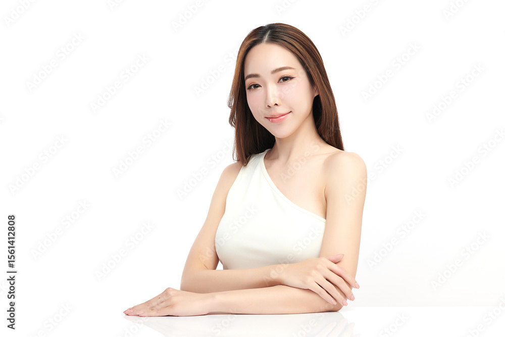 A beautiful young Asian woman with clean, fresh skin against a white background. Skincare, facial treatment, cosmetology, beauty, and spa. An elegant portrait of an Asian woman. A beautiful young Asian woman with clean, fresh skin against a white background. Skincare, facial treatment, cosmetology, beauty, and spa. An elegant portrait of an Asian woman.