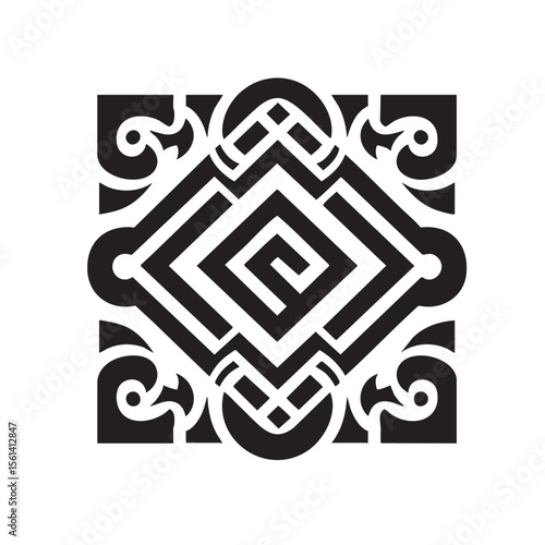 Greek Key motif black and white silhouette icon