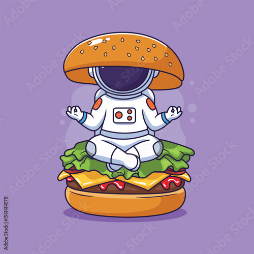 cute Astronaut Meditating on a Burger vector illustration