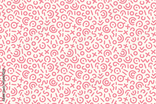 Retro 80s seamless pattern with abstract shapes. Memphis style doodle background with geometric lines and squiggles. Vector wallpaper.
