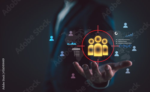 Tableau sur toile Target audience and CRM segmentation concept with glowing group icon in digital crosshair