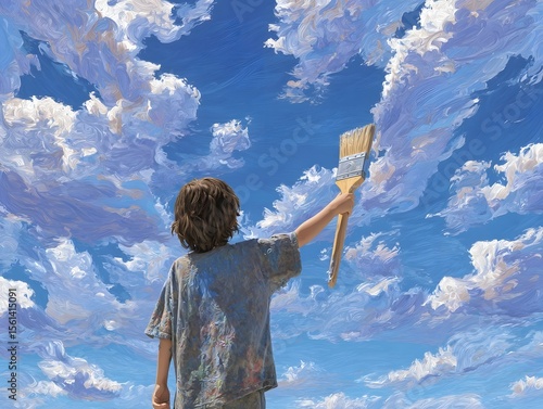 Boy paints the sky with his imagination