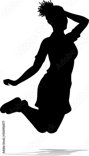 A happy woman jumping for joy in mid air silhouette person concept