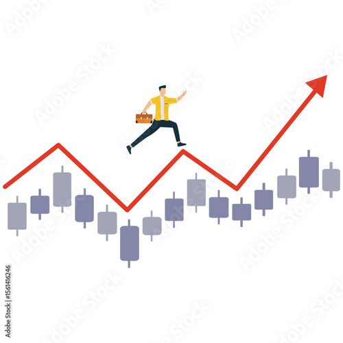 Businessman Running Up Along Stock Market Index Graph