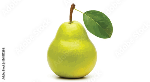 Fresh green pear fruit with leaf isolated on white background healthy food diet