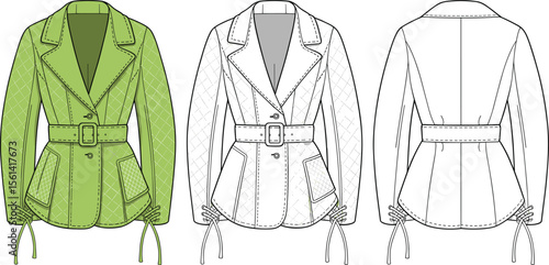 Stylish Women's Quilted Belted Blazer Jacket, Fashionable Outerwear, Modern Design, Versatile Layer, Autumn Winter Essential, Everyday Chic, Elegant Look, Contemporary Apparel.