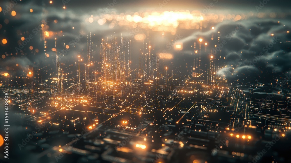 Fototapeta premium Futuristic Cityscape: A Digital Metropolis Illuminated