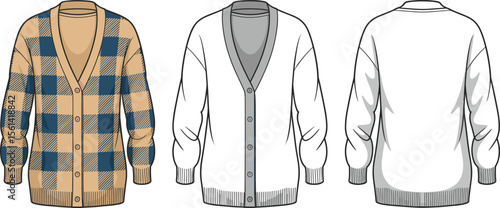 Stylish Women's Plaid Cardigan Sweater, Cozy Knitwear, Fashionable Outerwear, Comfortable Apparel, Modern Design, Versatile Layer, Autumn Winter Essential, Everyday Comfort, Chic Look.