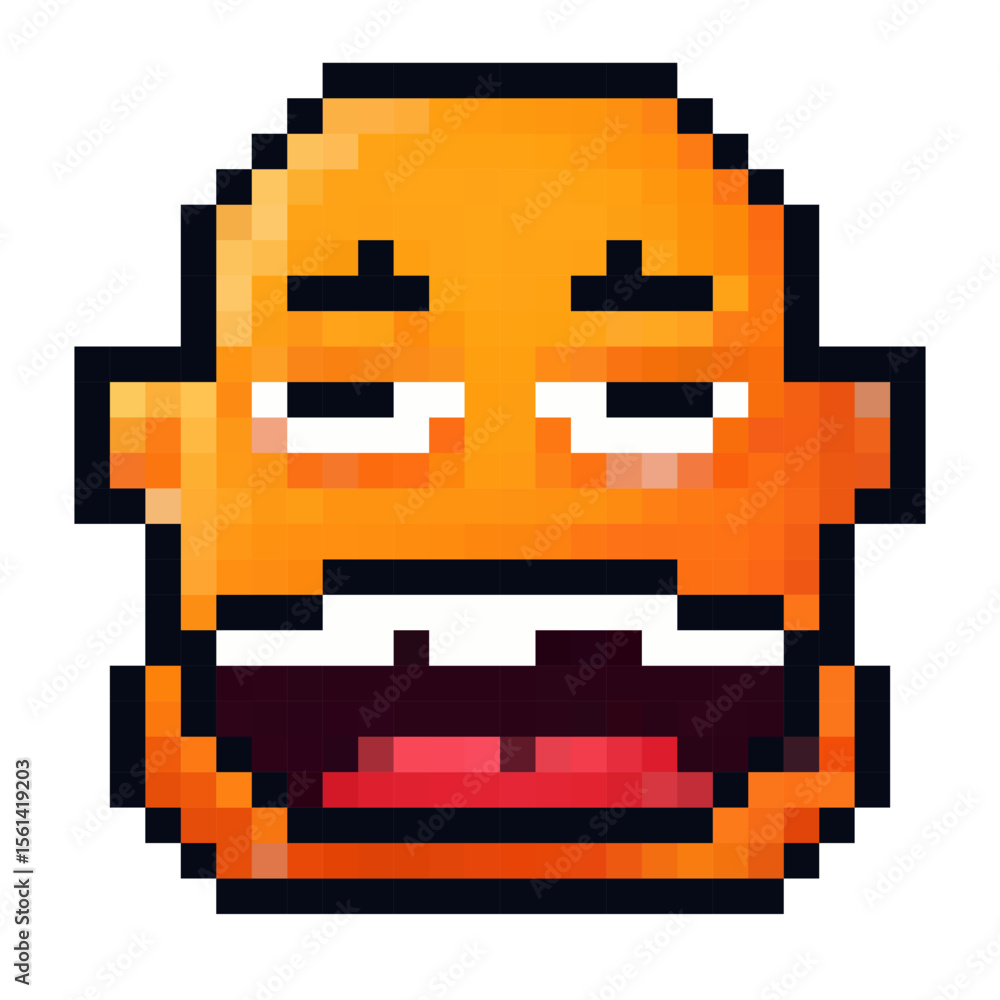 Obraz premium Orange pixel art character with a sleepy expression and exaggerated features, perfect for retro designs and nostalgia