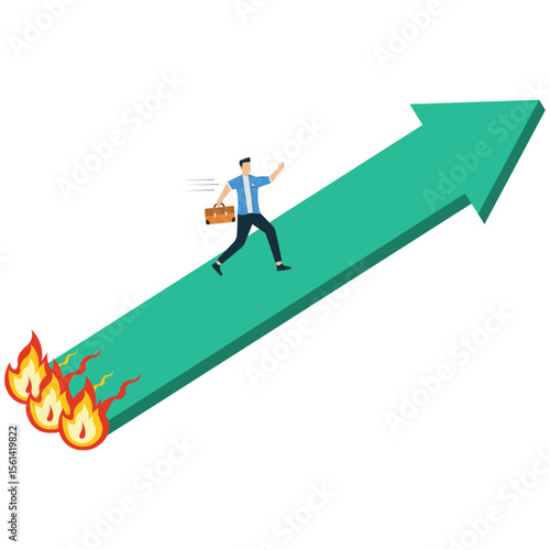 Young Businessman Escaping from Flaming Arrow of Risk