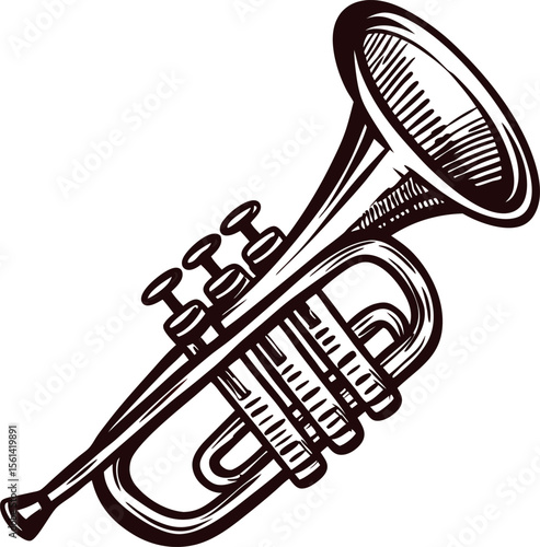 Hand drawn trumpet illustration isolated on white background vintage sketch of brass musical instrument