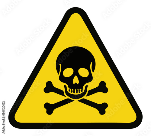 Yellow Skull and Crossbones / Poison Hazard Warning Sign. Yellow triangular warning sign with a black skull and crossbones, indicating poison, toxic substances, or extreme danger