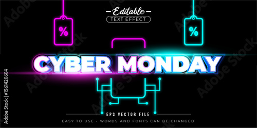 Energetic Cyber Monday text effect with bold futuristic font. Editable text effect.