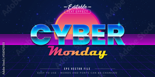 Retro futurism editable text effect, cyber monday text style.
